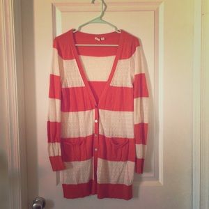 Anthropologie - Orange & cream cardigan sz L